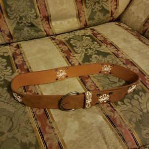 Western embroidered tan vegan leather belt